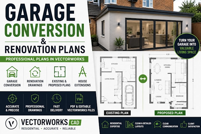 create garage conversion and renovation plans in vectorworks