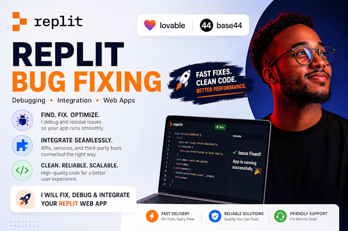 replit bug fixing replit debugging replit integration web app lovable base44