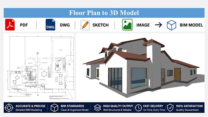 convert PDF, sketch and autocad drawings into a revit bim model