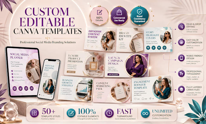 create custom editable canva templates for social media branding