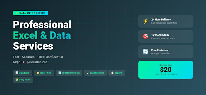 do data entry, excel, CSV and json conversion work