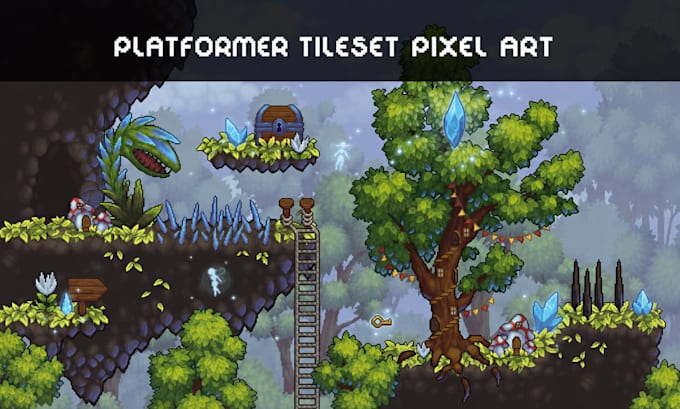2d platformer game assets pixel art character sprite sheet side scroller tileset