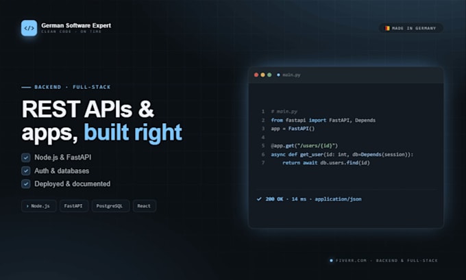 full stack web app and rest API development nodejs or python