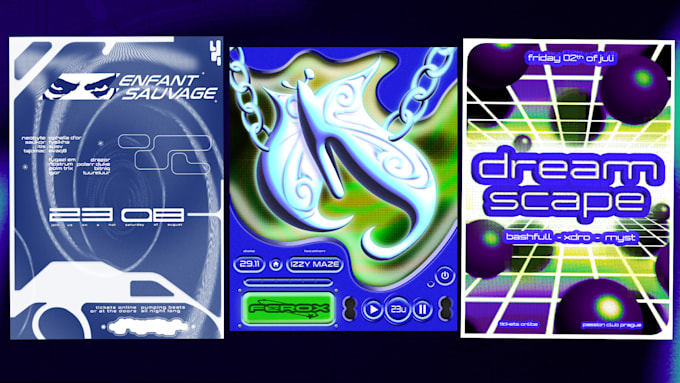 design a y2k trance style rave poster