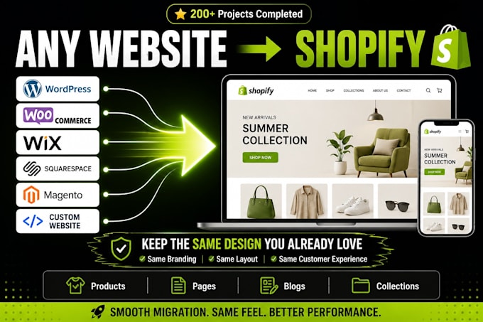 migrate wordpress,woocommerce,wix,or any custom website to shopify custom design