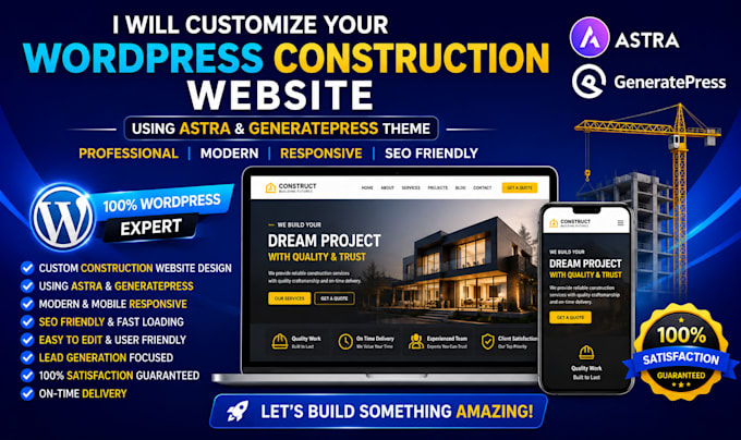 customize wordpress construction website using astra and generatepress theme