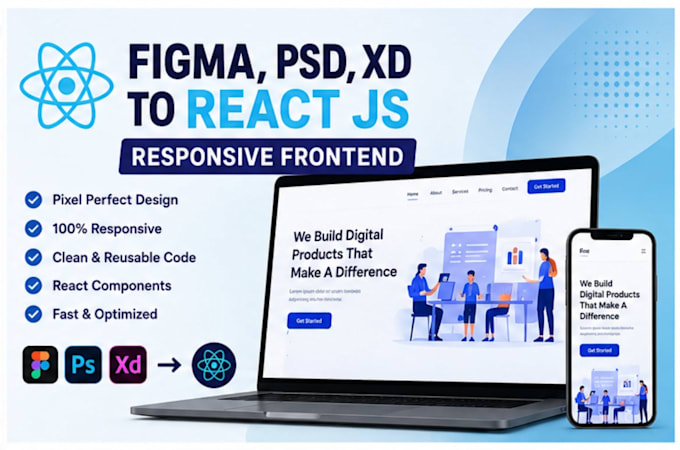 convert figma, PSD or xd to react js frontend