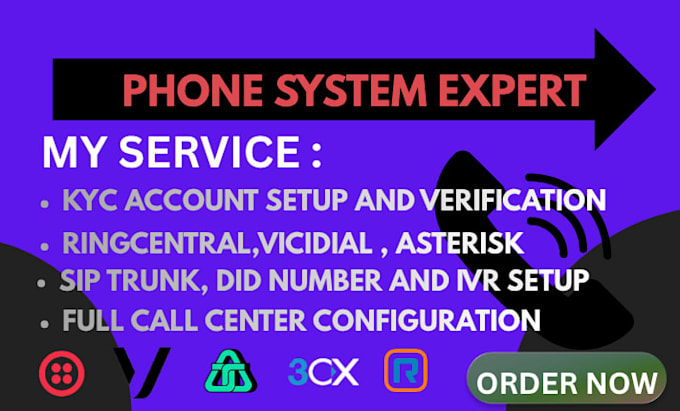 set up sip trunk did number ringcentral twilio 3cx asterisk vicidial freepbx
