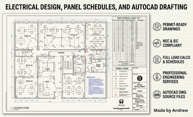 do complete electrical design, panel schedules and autocad drafting