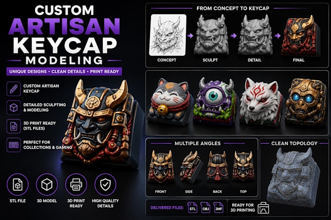 create custom artisan keycap models, sculpted keycaps and 3d stl files