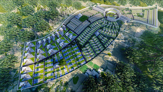 design 3d large scale aerial cgi masterplan urban city layout site plan render