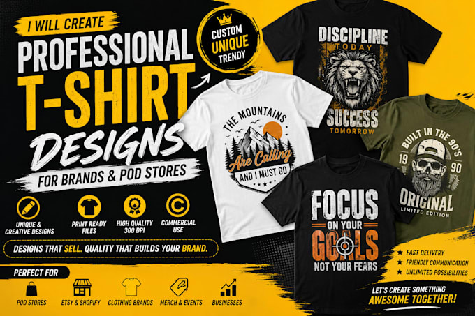 create professional tshirt designs for brands and pod stores