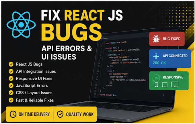 fix react js bugs, API errors and responsive UI issues