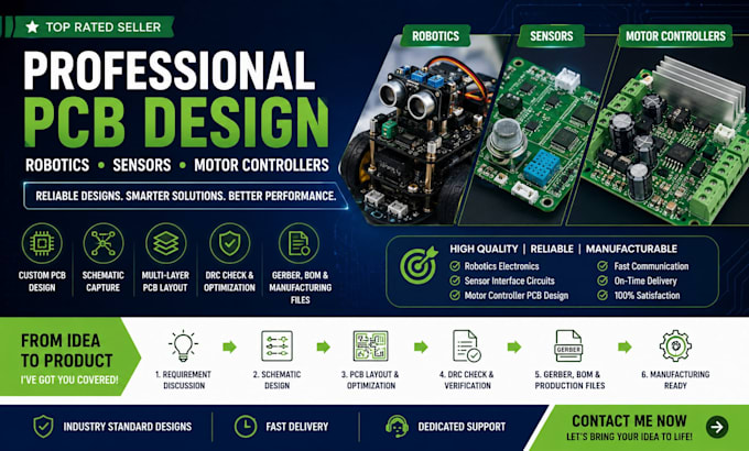 design electronics  pcb circuit board for robotics , sensors , motor controllers