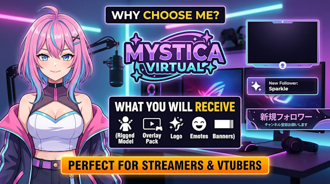 design complete vtuber brand package, logo, stream overlay, and setup