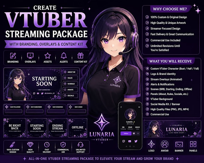 create vtuber streaming package with branding, overlays, and content kit