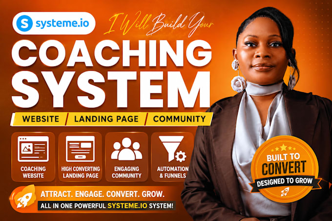 create business coaching systeme io website, thinkific teachable online course