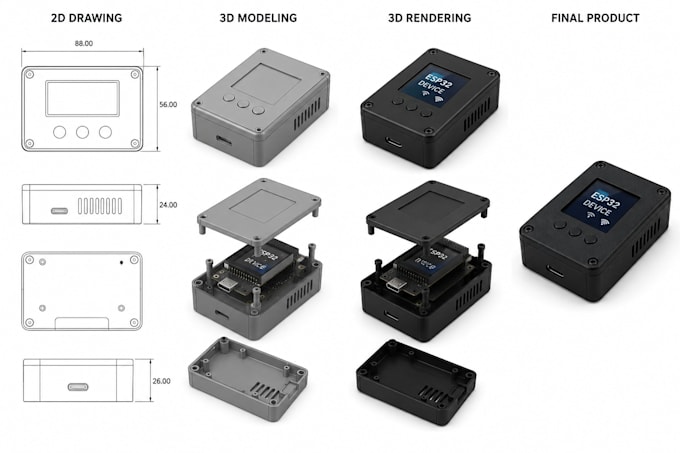 design 3d cad models, product enclosure, pcb casing for manufacturing