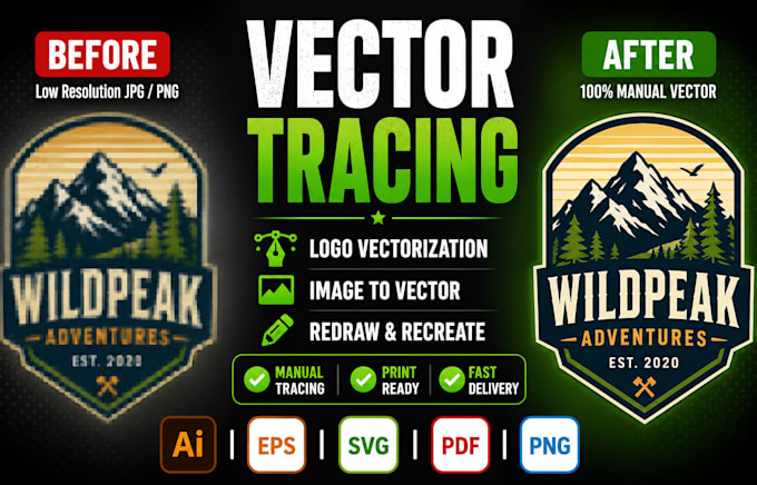 do professional vector tracing, logo vectorization, and redraw manually