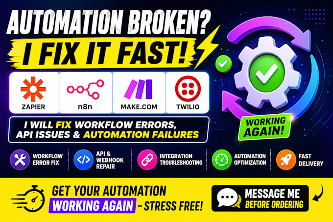 fix zapier, n8n, make com and twilio automation workflow errors