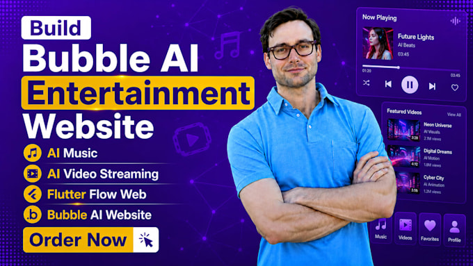 build bubble ai entertainment website ai music video streaming flutter flow web
