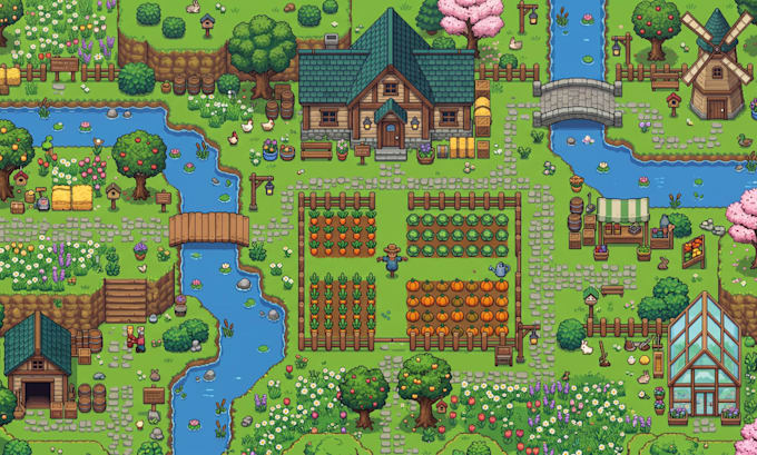 do 2d top down pixel art tileset tilemap pixel background game asset spritesheet