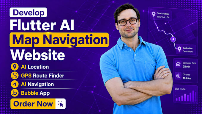 develop flutter ai map navigation website ai location gsp route bubble ai app