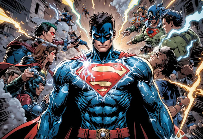 design epic superhero comic art and action scenes