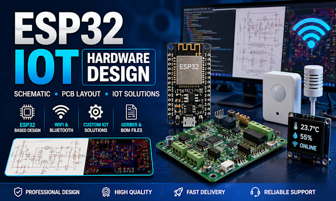 create esp32 iot hardware, schematic and pcb design