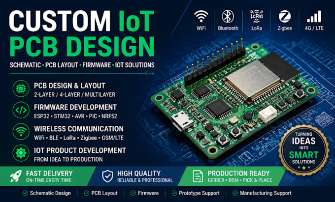 design custom iot products, pcb layout, firmware and wireless systems