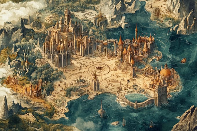 design detailed fantasy world map and custom cartography