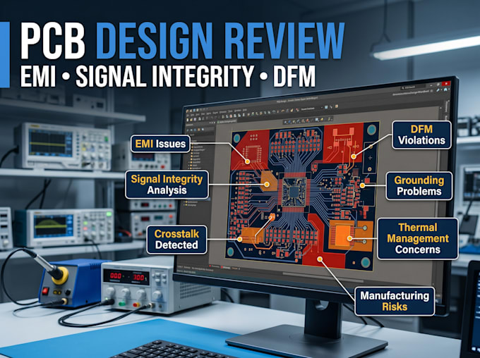 review your pcb for emi, signal integrity and manufacturing issues