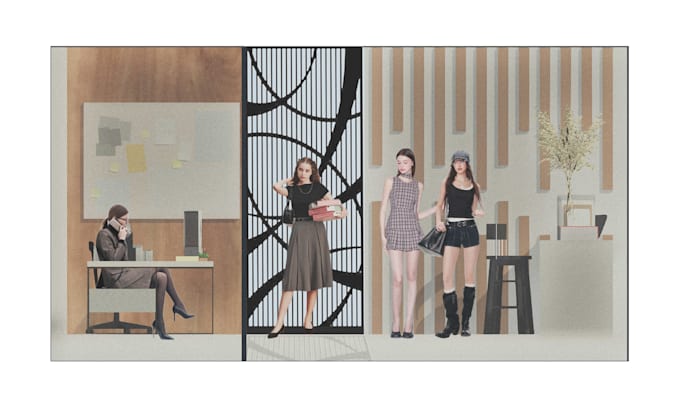 create 3d architecture and interior design using digital collage