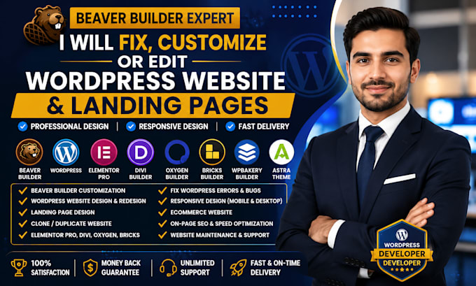 fix,customized or edit beaver builder wordpress website and landing page