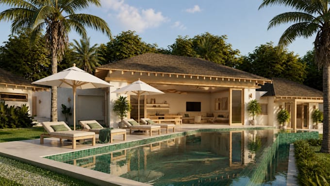 do 3d modeling and interior design bali style villas