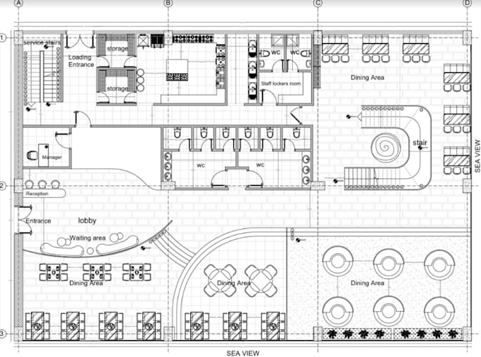 create 2d restaurant floor plan, cafe blueprints,dining room layout,table setups