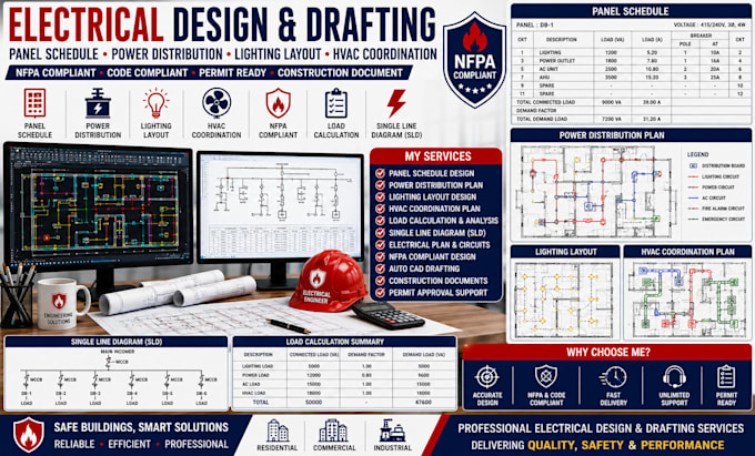 create panel schedule power distribution lighting layout hvac coordination nfpa