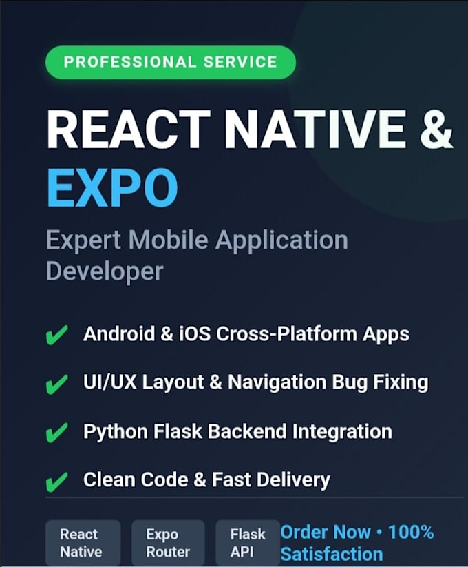 develop react native expo mobile apps and fix bugs