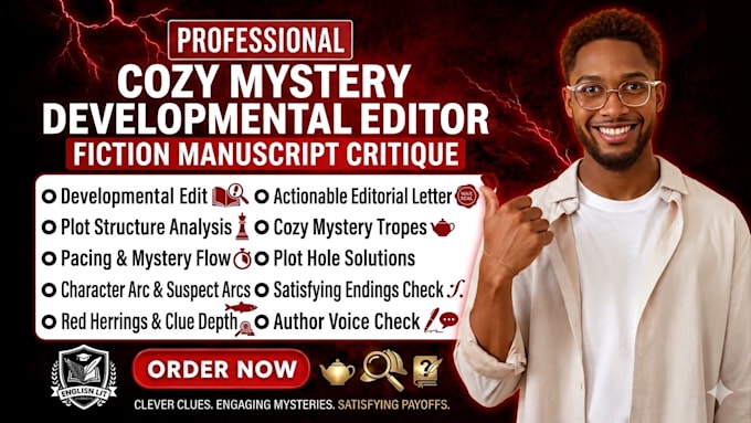developmental edit your cozy mystery novel for plot structure, pacing and clues
