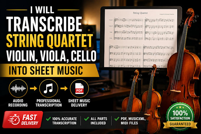 transcribe string quartet violin viola cello music into sheet music