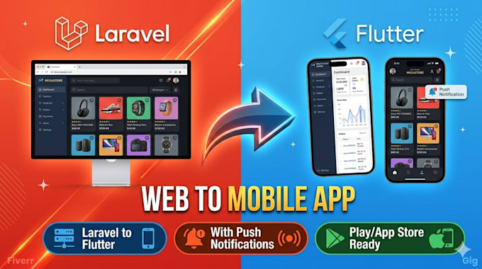 convert laravel web application to native flutter android ios app