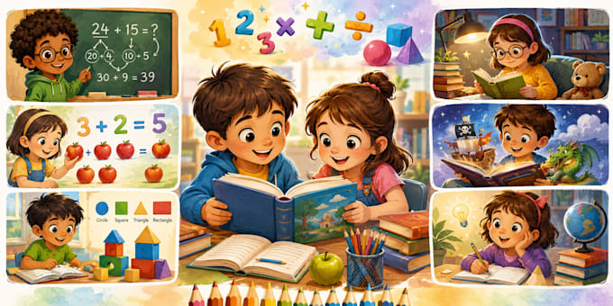 illustrate educational books and learning materials for children