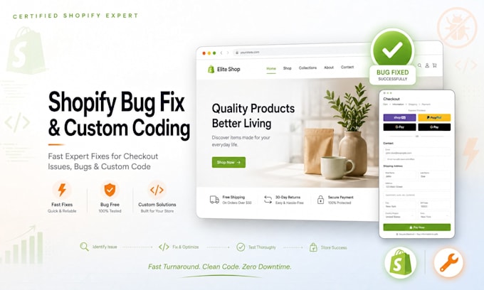 do shopify bug fix shopify custom coding shopify expert and checkout issues fast