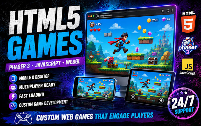 develop interactive HTML5 browser game, web game, javascript and phaser 3 game