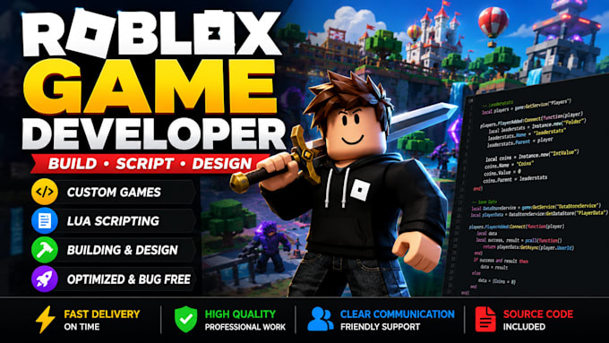 develop a professional roblox game with scripting and building