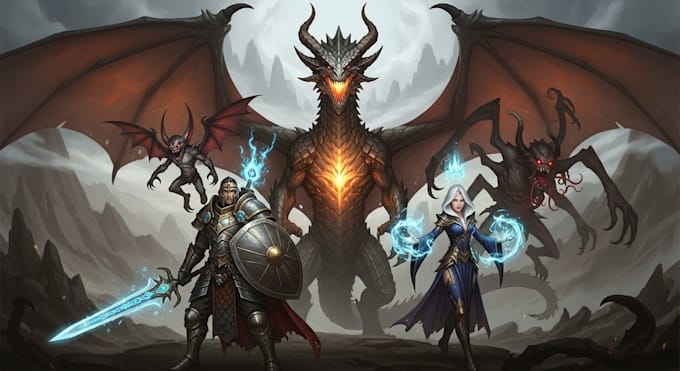 draw concept art for characters, dragons and monsters