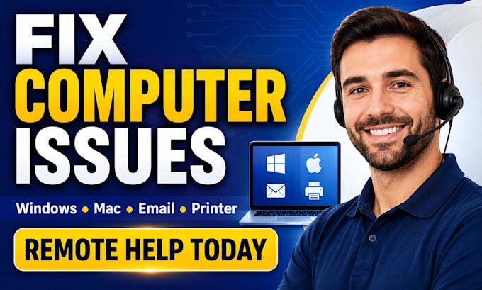 fix computer, laptop, printer, email, windows and mac issues remotely