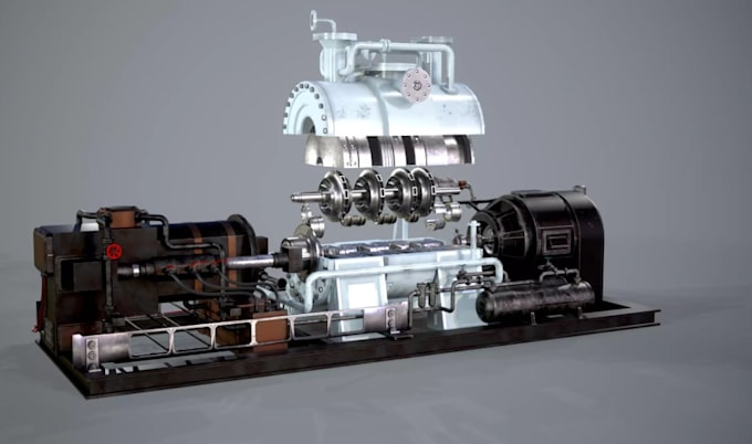 create 3d mechanical cad model,compressor, generators,equipment design,rendering