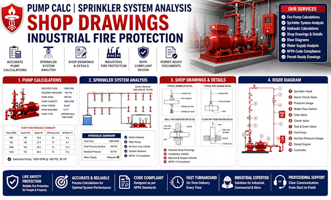 pump calc sprinkler system analysis shop drawing industrial fire protection