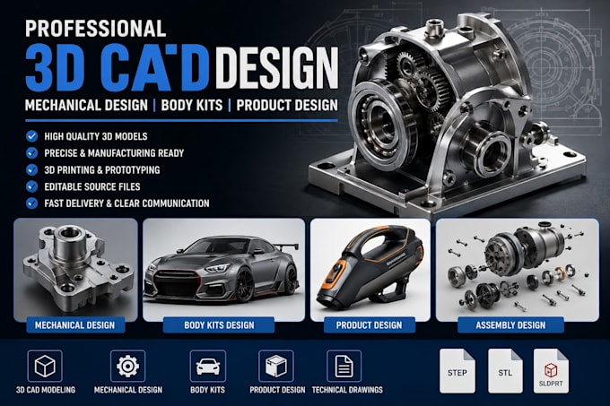 l do 3d cad design, mechanical design, body kits and product design